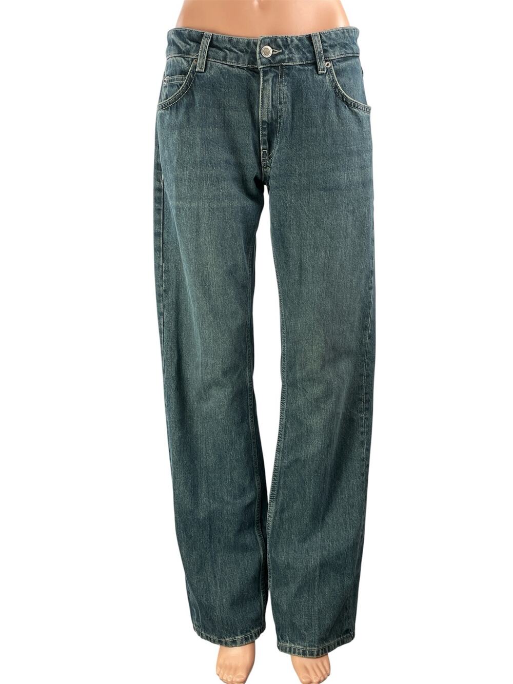 Zara Women's Gray Blue Mid Rise Relaxed Fit Straight Leg Denim Jeans Pants Sz 4